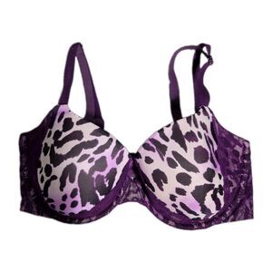 Victoria's Secret The Nakeds Lined Demi Bra 34D Purple Leopard Lace Underwire